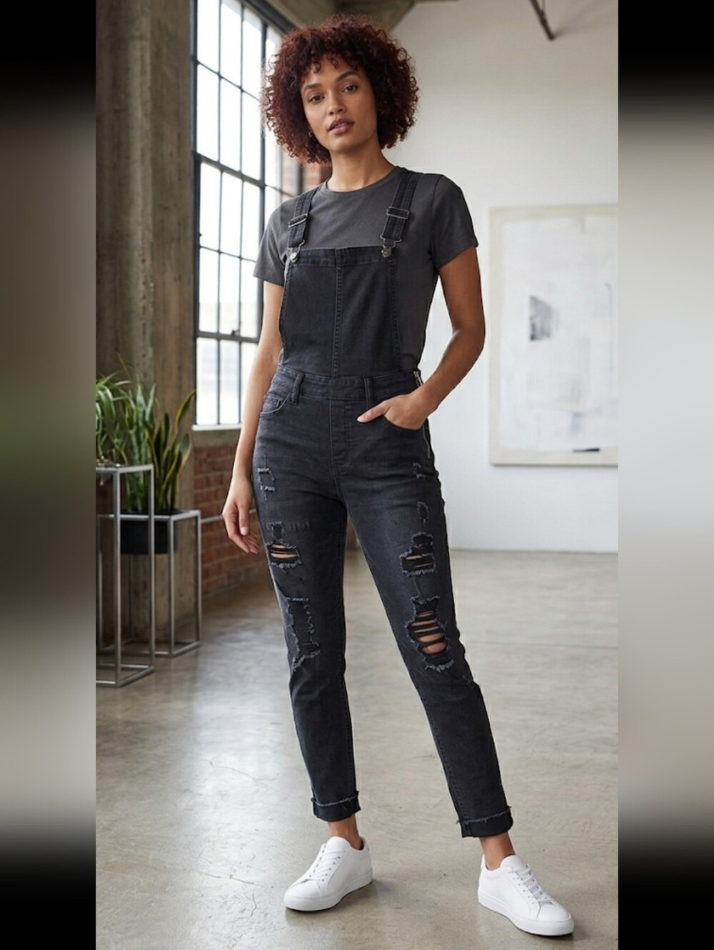 Hollister Distressed Black Denim Overalls